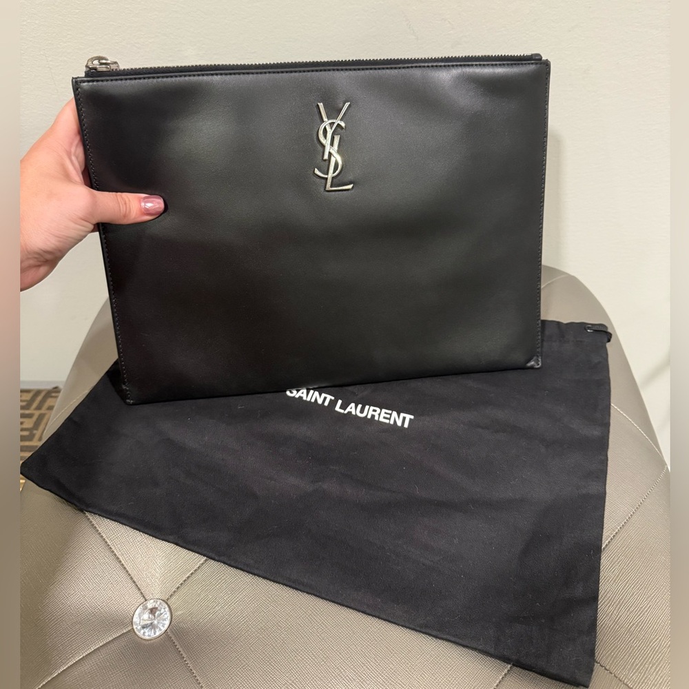 Authentic Yves Saint Laurent Monogram Zippered Tablet Holder